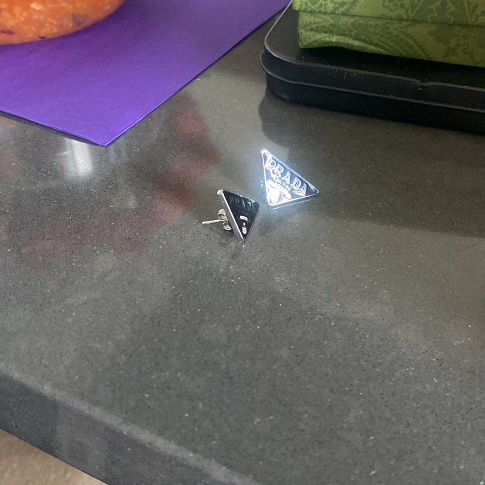 Authentic Prada Symbole Earrings in silver and black enamel (serial # on back) - Picture 5 of 6